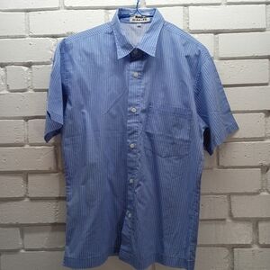 Mondi Vintage Men's Blue & White Striped Short Sleeve Button Down Garage Shirt